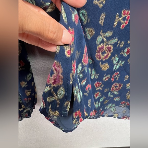 SALONI NWT Emile Floral Metallic Silk Blend Chiffon Ruffle Bow Collar Size 2 - Picture 7 of 17